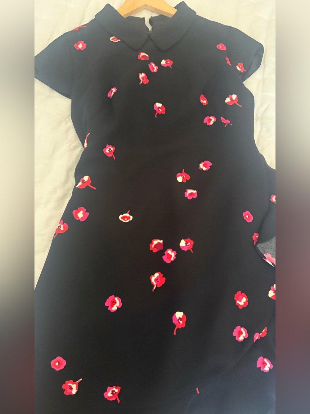 Kate Spade Black Collar Mini Party Dress with Pink Floral Print